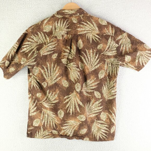 Hilo Hattie Shirt Mens Medium Brown Green Cotton Lawn Tropical Lightweight - Picture 5 of 9